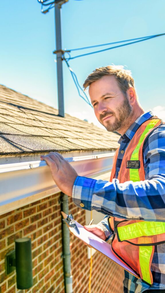 A licensed property inspector reviewing a roof system during a home inspection in Miami, Florida, highlighting the difference between inspection and appraisal.
